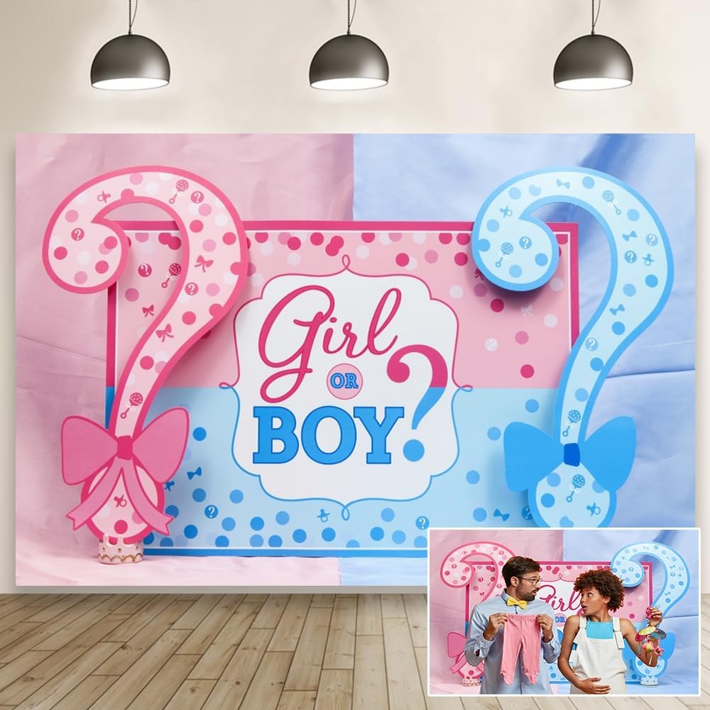 Banner pentru Petrecere, Model Girl or Boy, Tematica Gender Reveal, 150 x 100 cm, Albastru Roz [10]