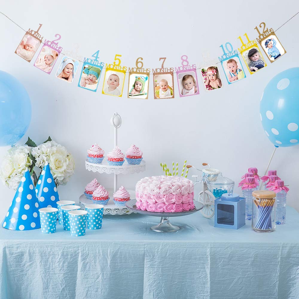 Banner pentru Poze, 15.2x10.2 cm, Tema Prima Aniversare, Model Primele 12 Luni, Rola Ata Inclusa, Multicolor [5]