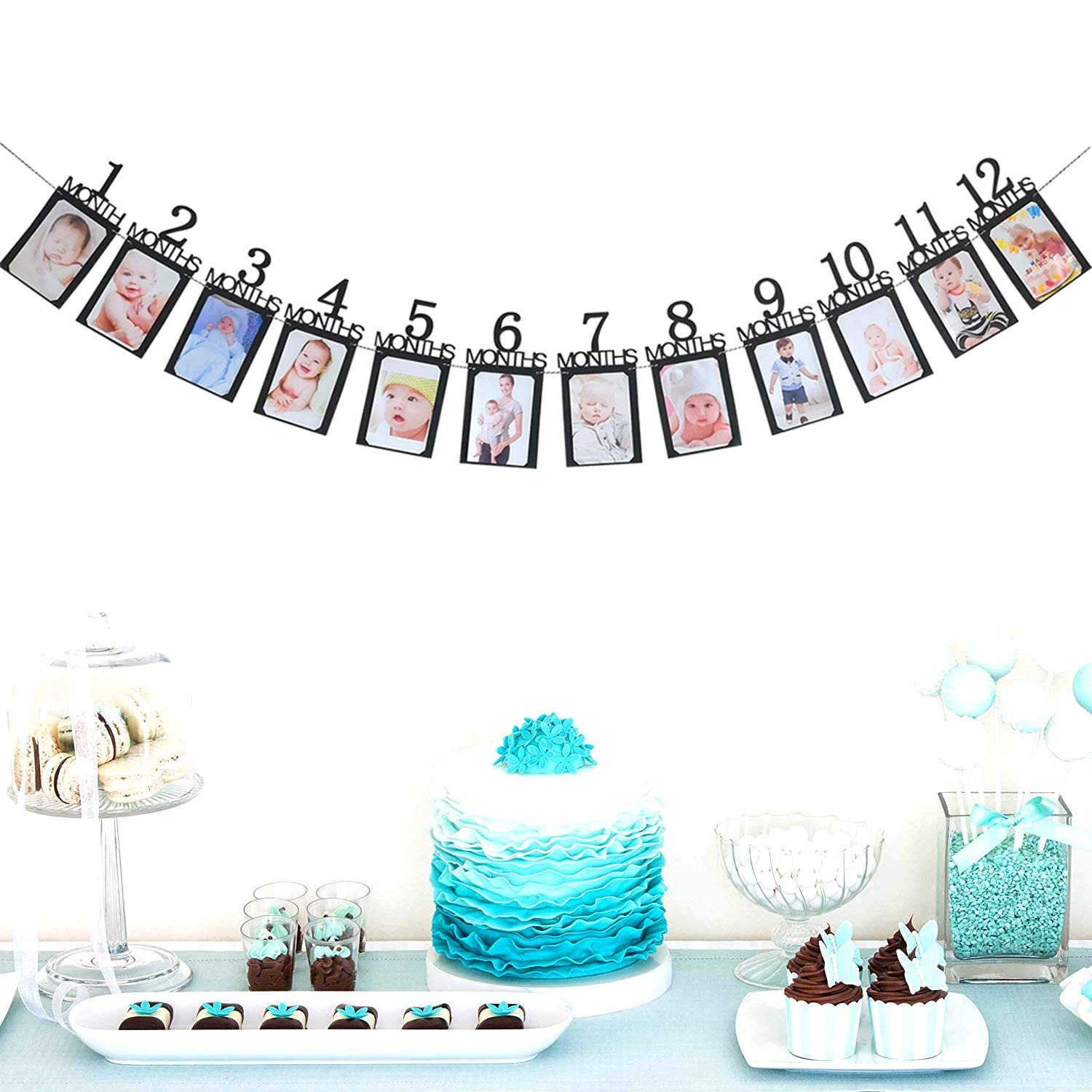 Banner pentru Poze, 15.2x10.2 cm, Tema Prima Aniversare, Model Primele 12 Luni, Rola Ata Inclusa, Negru [2]