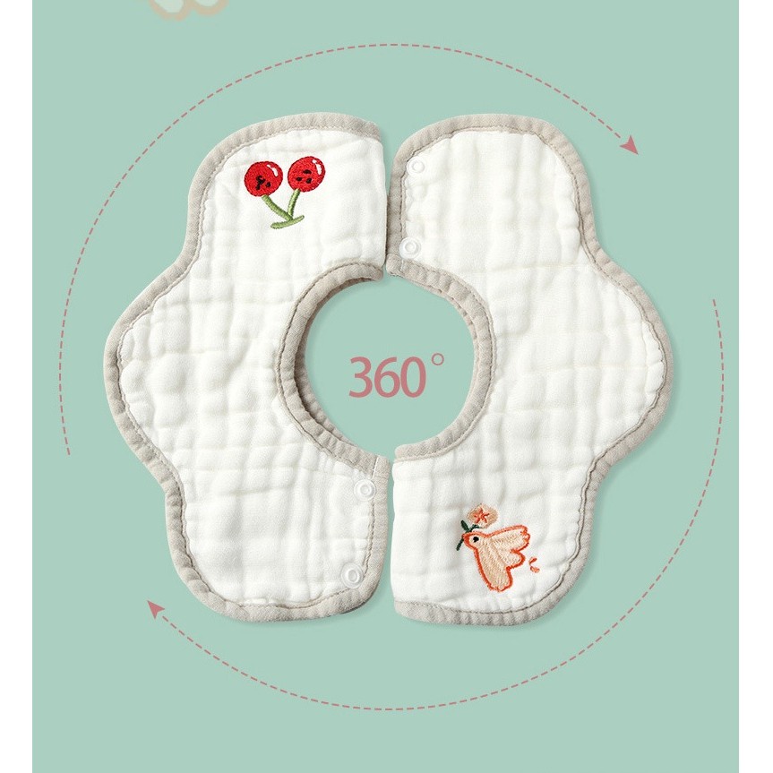 Baveta Tip Floare, din Bumbac, pentru Copii 0-12 Luni, Rezistenta la apa, 8 Straturi, Model Tricotat cu Cirese, 26 x 29 cm, Alb [4]