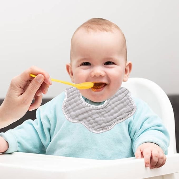 Baveta Tip Floare, din Bumbac, pentru Copii 0-12 Luni, Rezistenta la apa, 8 Straturi, Model Tricotat cu Panda, 26 x 29 cm, Alb [1]