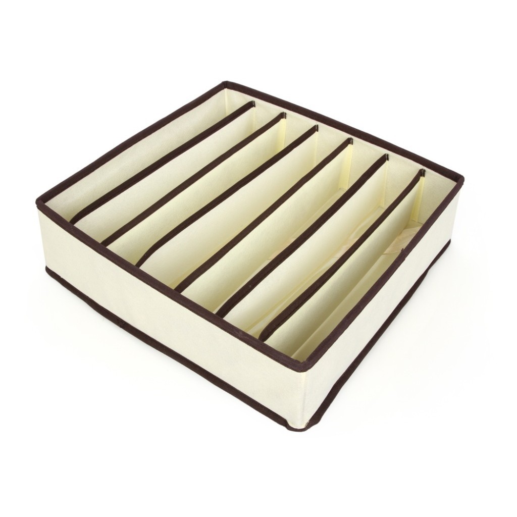 Cutii depozitare - Cutie De Depozitare, Pentru Lenjerie, Sosete Si Sutiene, Material Textil, 7 Compartimente, 32 x 32 x 10 cm, Culoare Bej