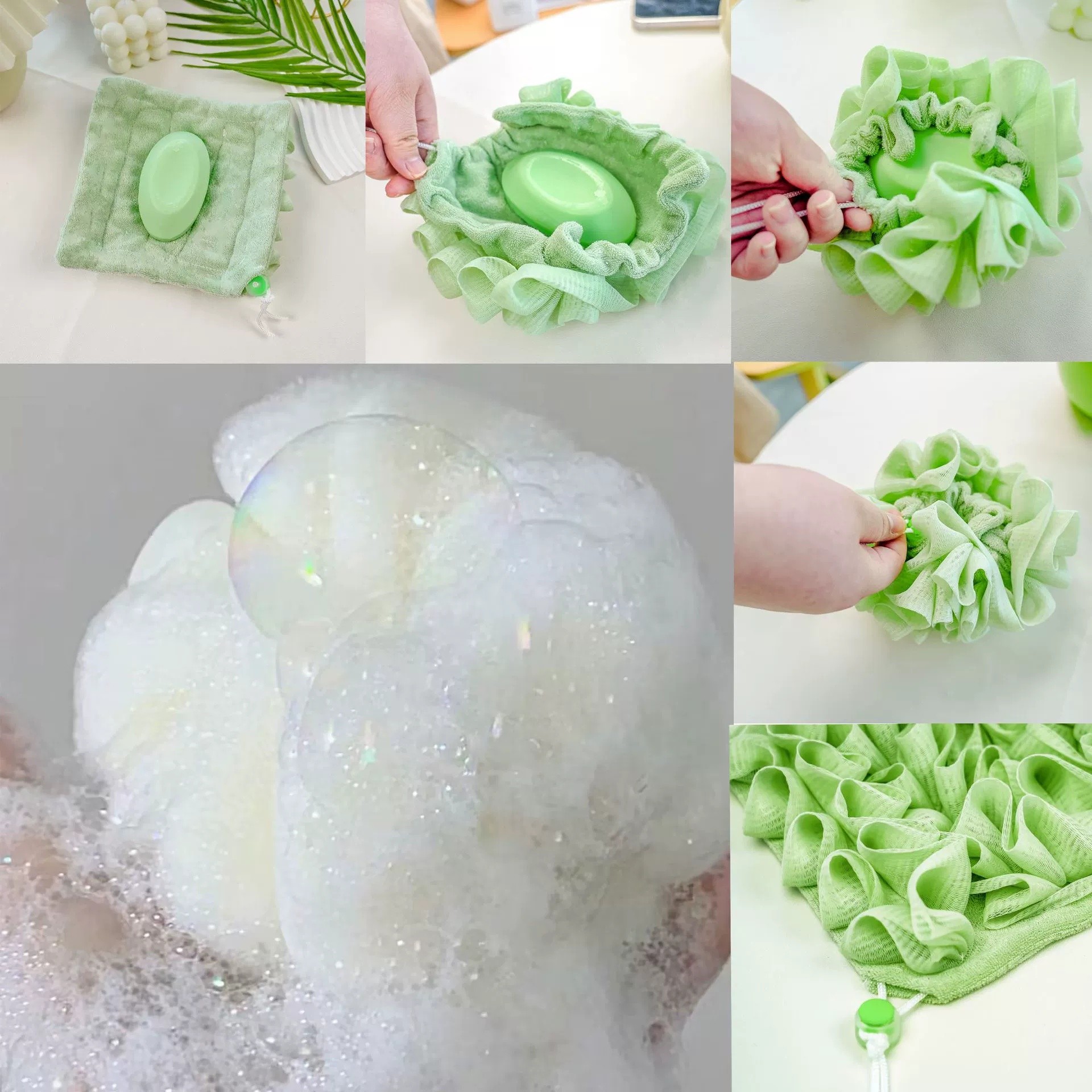 Prosop de Baie, 2in1, cu Burete din Plasa, 17 x 17 cm, Bej [2]