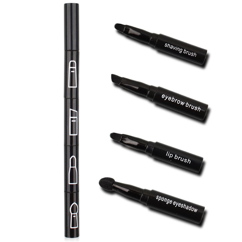 Set Pensule de Machiaj 4in1, pentru Fard, Sprancene si Buze, 16 cm, din Plastic, Negru [5]