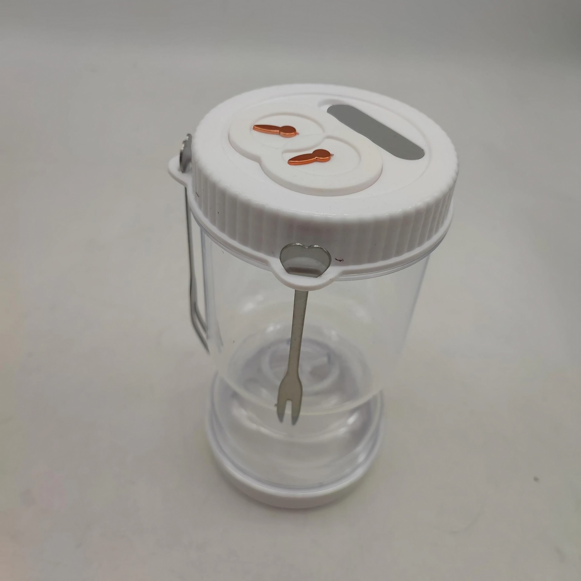 Borcan pentru Muraturi, cu Separator pentru Lichide, Ermetic, Termorezistent, Tip Clepsidra, 2 Furculite Incluse, ABS, Alb, 18x9x9 cm [3]