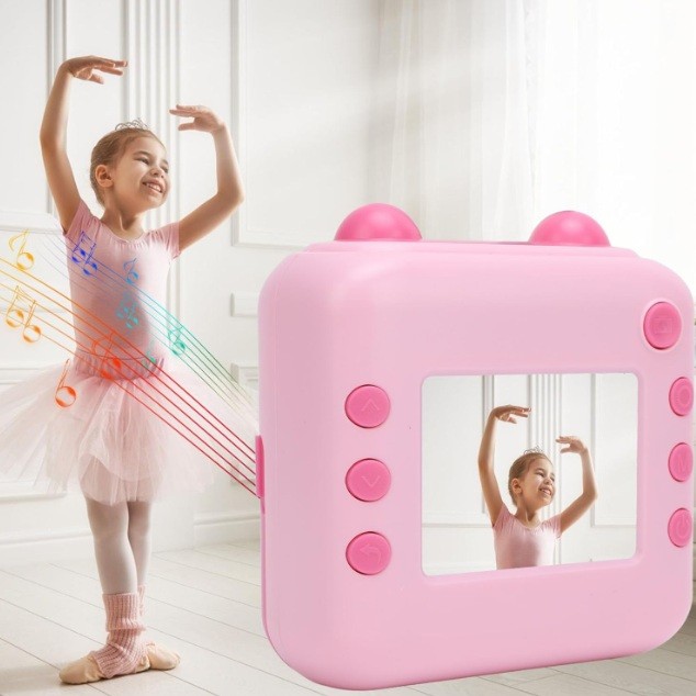 Camera Instantanee pentru Copii, cu Functie de Printare, Cablu USB-C, Bluetooth, compatibil iOS/Android, Imprimare APP, Model Urechi, Snur Subtire Inclus, Roz [5]