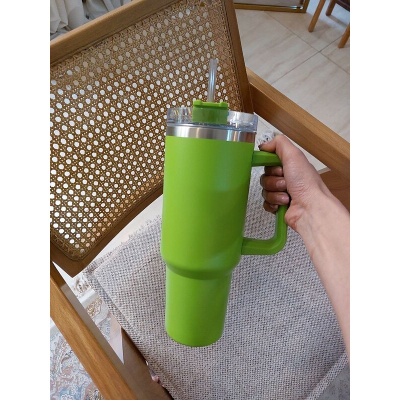 Cana Termos din Plastic, pentru Bauturi Calde si Reci, cu Maner, 9.9x9.9x27 cm, Verde [2]