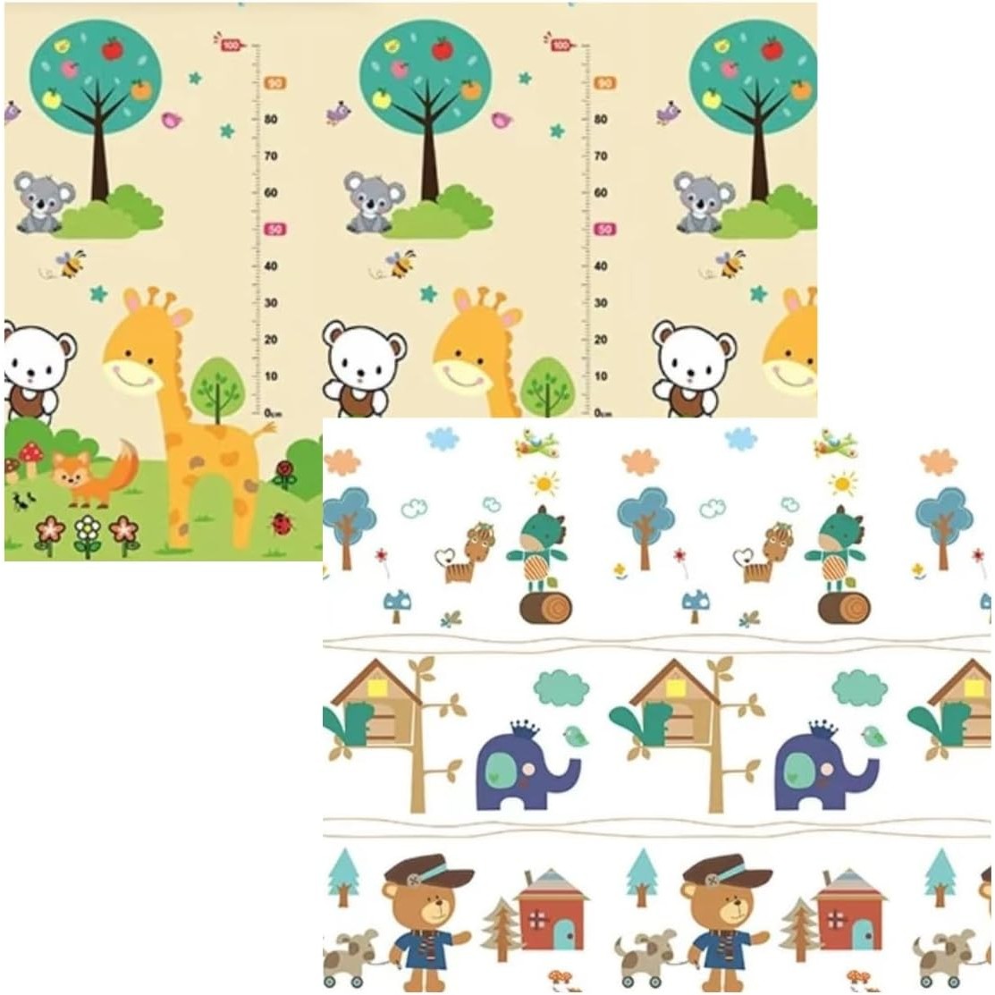 Covorase de joaca - Covoras pentru Copii, cu 2 Fete, Model ZOO/Ursulet, din XPE+PE, Impermeabil, Antiderapant, Protectie Termica, +3 Luni, Pliabil, 150 x 200 x 1.5 cm, Multicolor