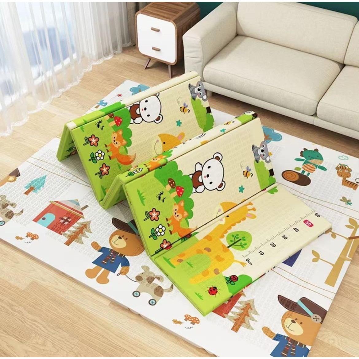 Covoras pentru Copii, cu 2 Fete, Model ZOO/Ursulet, din XPE+PE, Impermeabil, Antiderapant, Protectie Termica, +3 Luni, Pliabil, 180 x 200 x 1.5 cm, Multicolor [4]