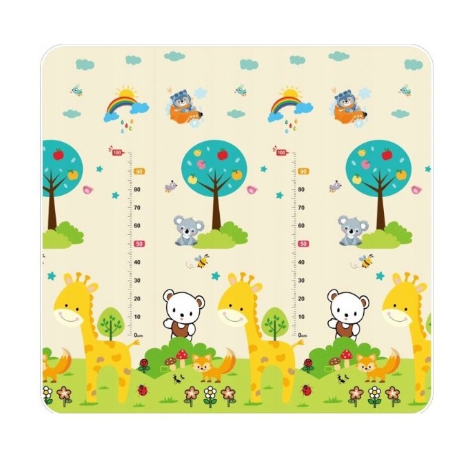 Covoras pentru Copii, cu 2 Fete, Model ZOO/Ursulet, din XPE+PE, Impermeabil, Antiderapant, Protectie Termica, +3 Luni, Pliabil, 180 x 200 x 1.5 cm, Multicolor [6]