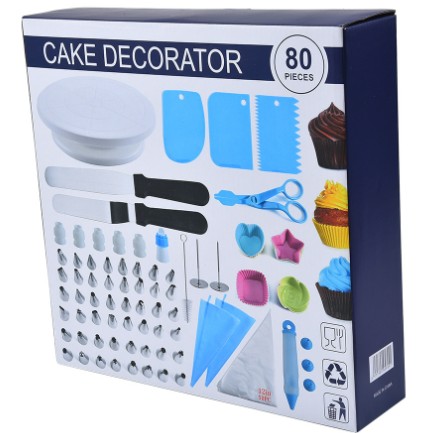 Set 80 Piese Ustensile pentru Ornare Prajituri, din Plastic si Otel Inoxidabil, Forme Briose, Multicolor [4]