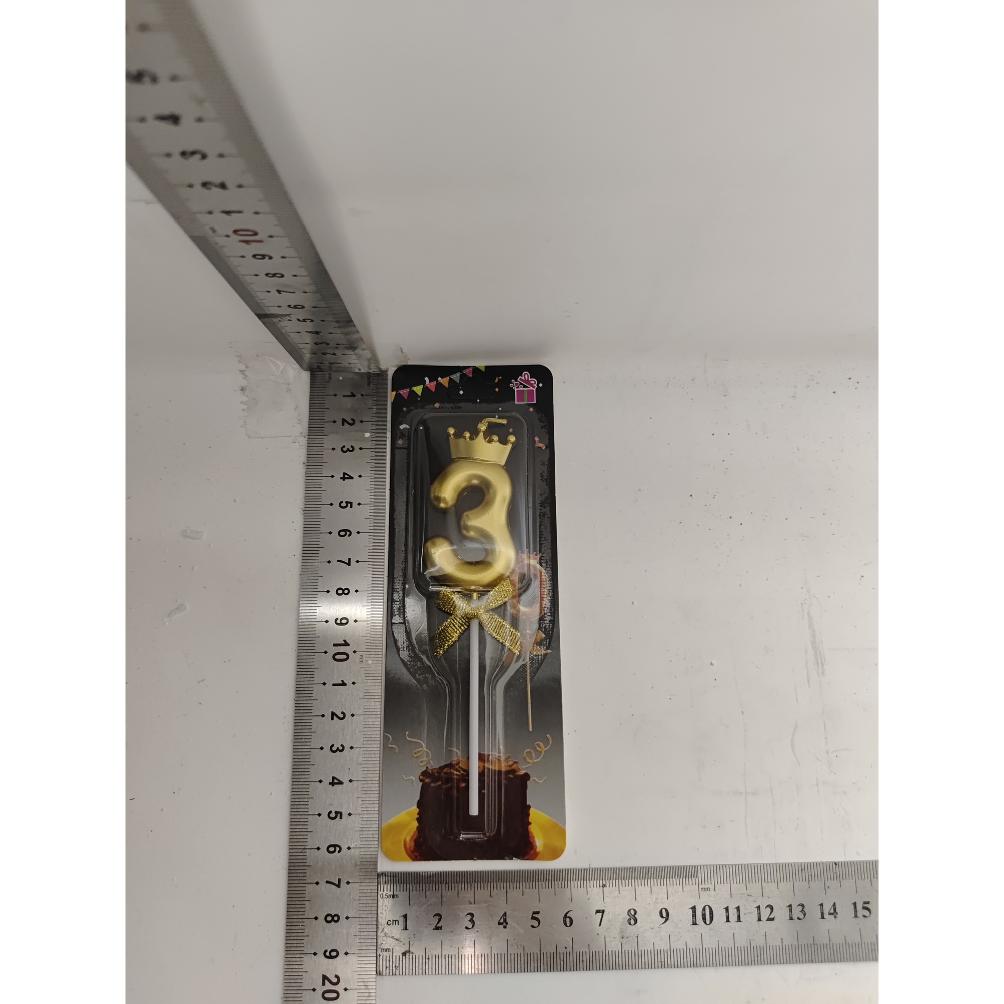 Lumanare pentru Tort Cifra 3, Model Coroana, Gold, Party [1]