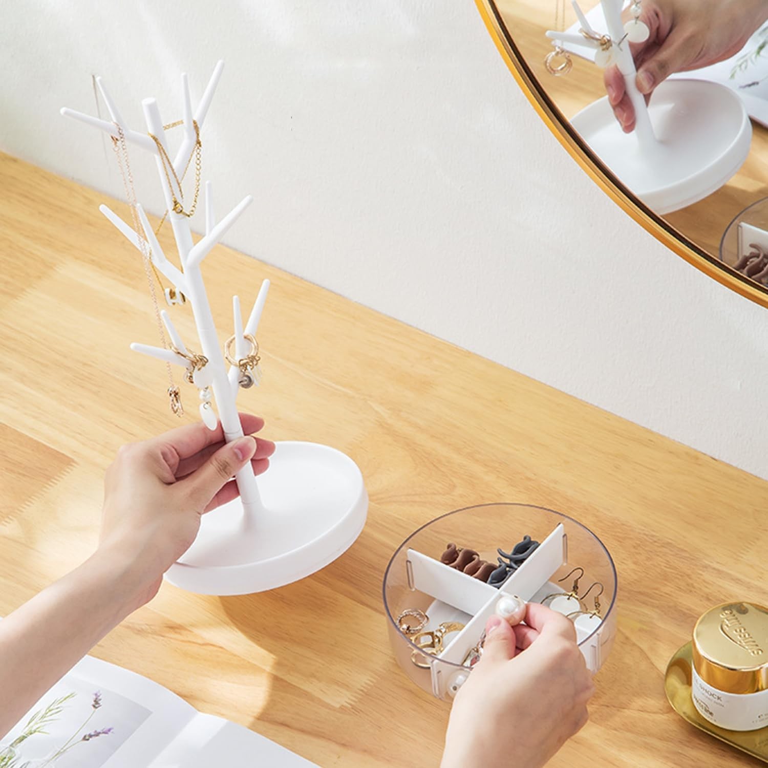Cutie de Bijuterii, Rotativa, cu Suport Tip Ramura, 36.5 x 14 cm, din ABS+PP, Alb [3]