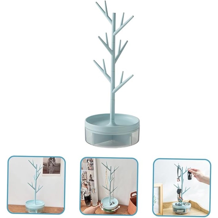 Cutie de Bijuterii, Rotativa, cu Suport Tip Ramura, 36.5 x 14 cm, din ABS+PP, Albastru [2]