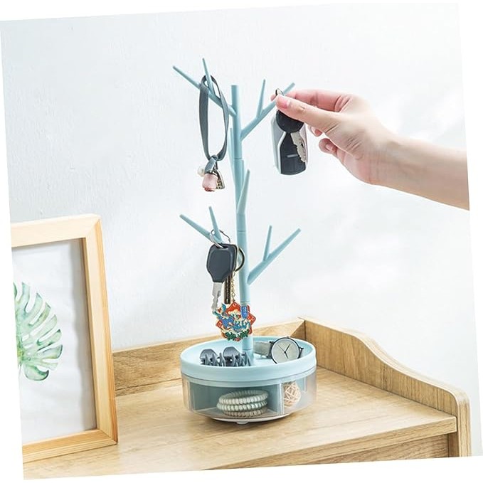 Cutie de Bijuterii, Rotativa, cu Suport Tip Ramura, 36.5 x 14 cm, din ABS+PP, Albastru [3]