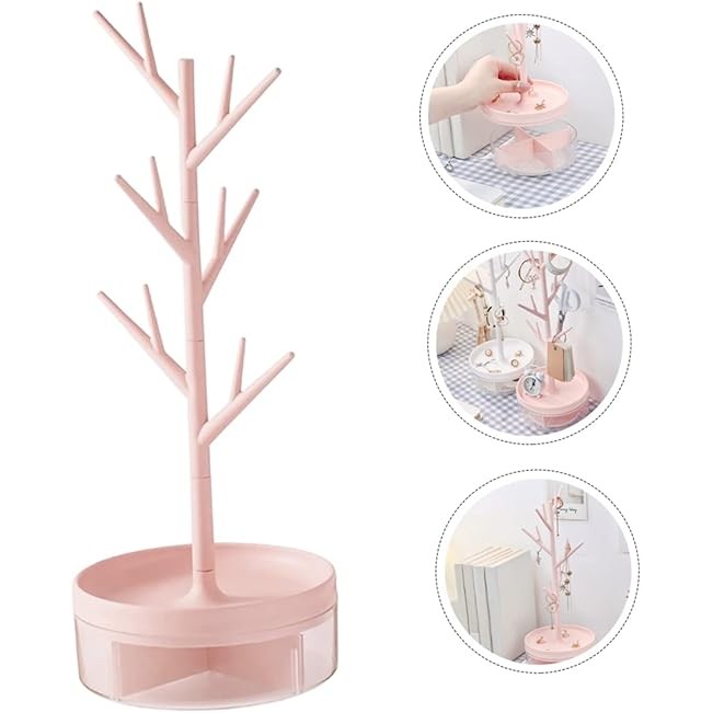 Cutie de Bijuterii, Rotativa, cu Suport Tip Ramura, 36.5 x 14 cm, din ABS+PP, Roz [2]