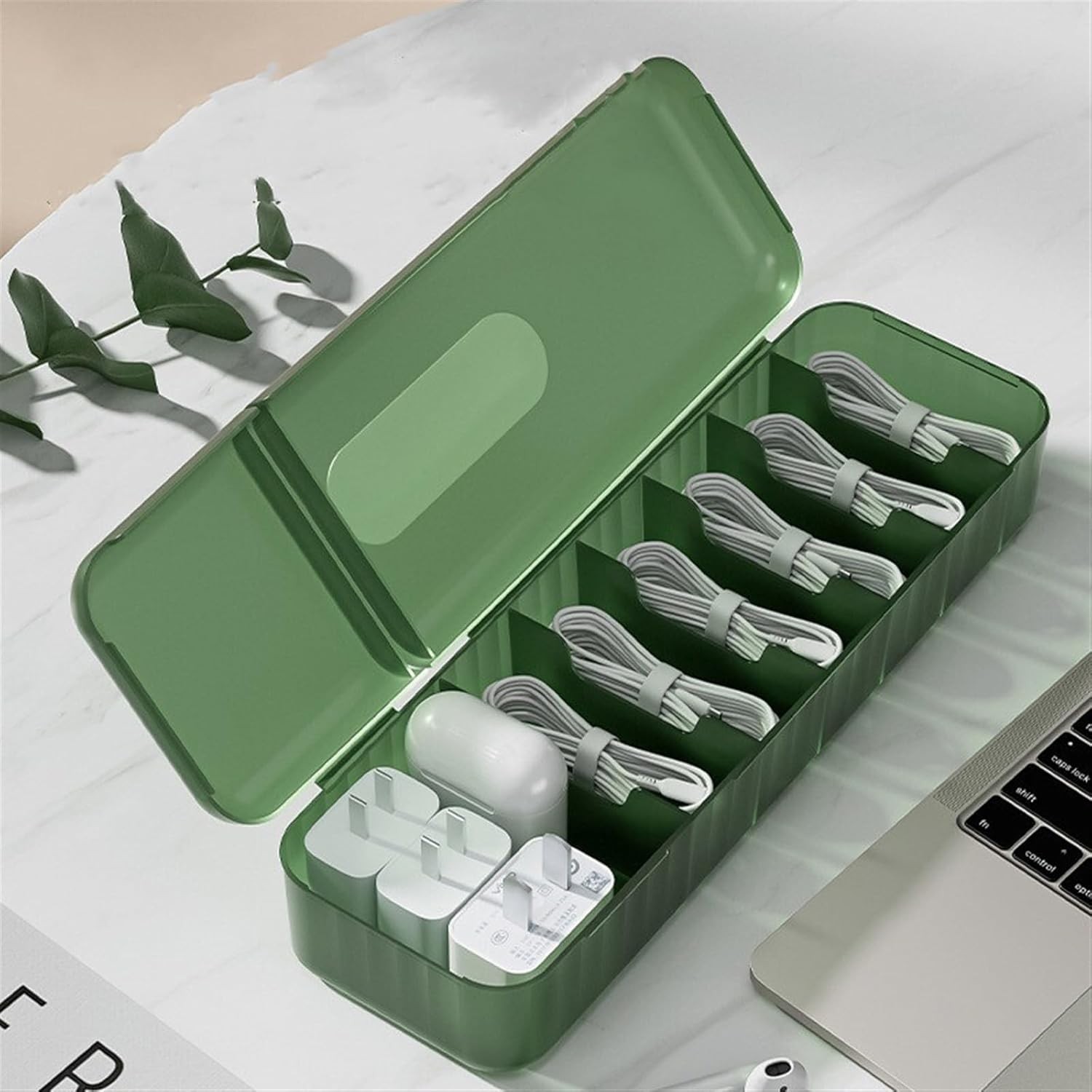 Cutie Organizatoare pentru Cabluri, din Plastic, 28 x 9 x 6 cm, Verde [4]