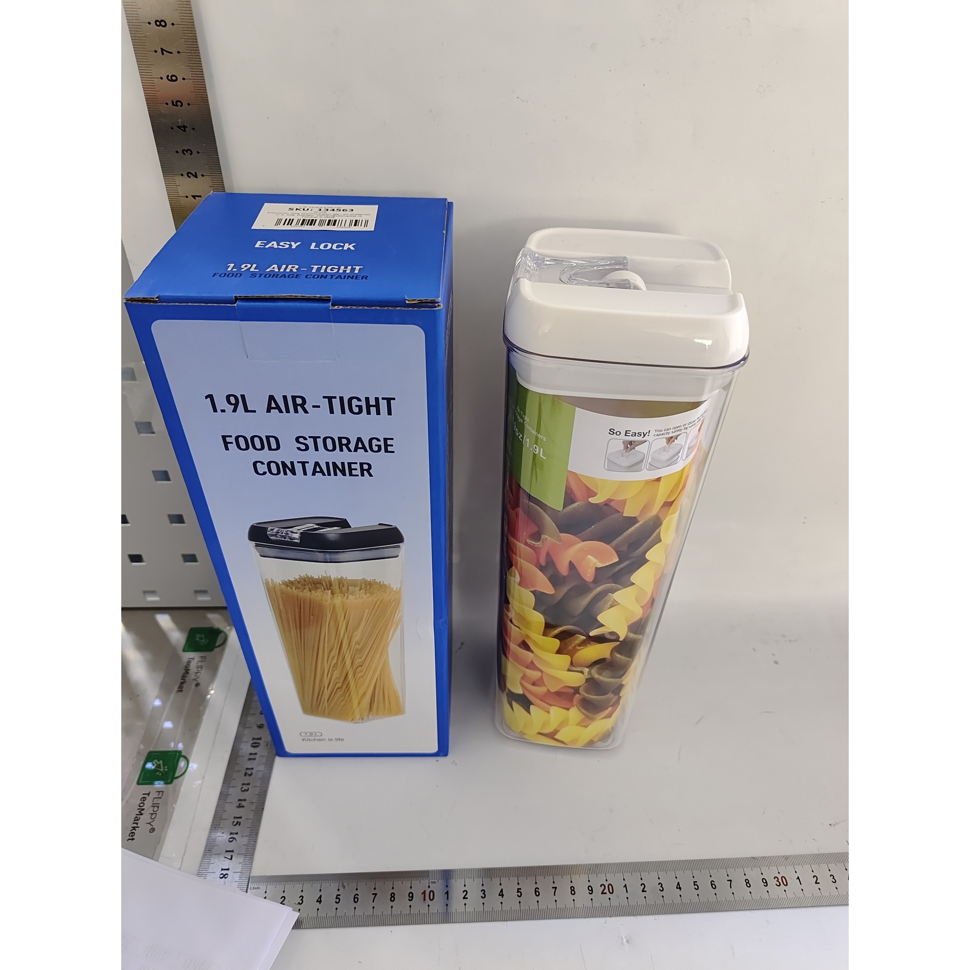 Cutie de Depozitare Alimente, Cutie de Depozitare tip Container pentru Bucatarie, cu Capac, Inchidere Ermetica, Cutie pentru Cereale, 30.5 x 10 x 10 cm, volum 1.9 L, Alb [2]