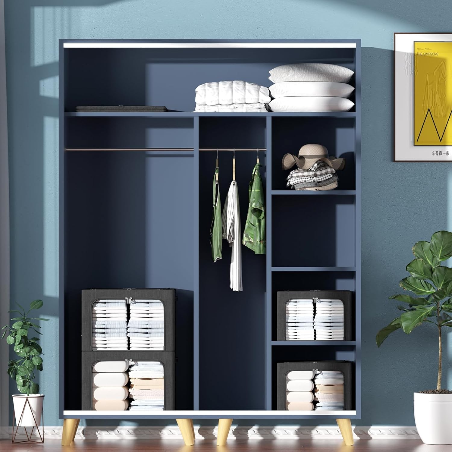 Cutie de Depozitare, cu 3 Ferestre cu Fermoar Bidirectional, Cadru din Otel, Impermeabil, 38L, 42 x 30 x 30 cm, Negru [6]