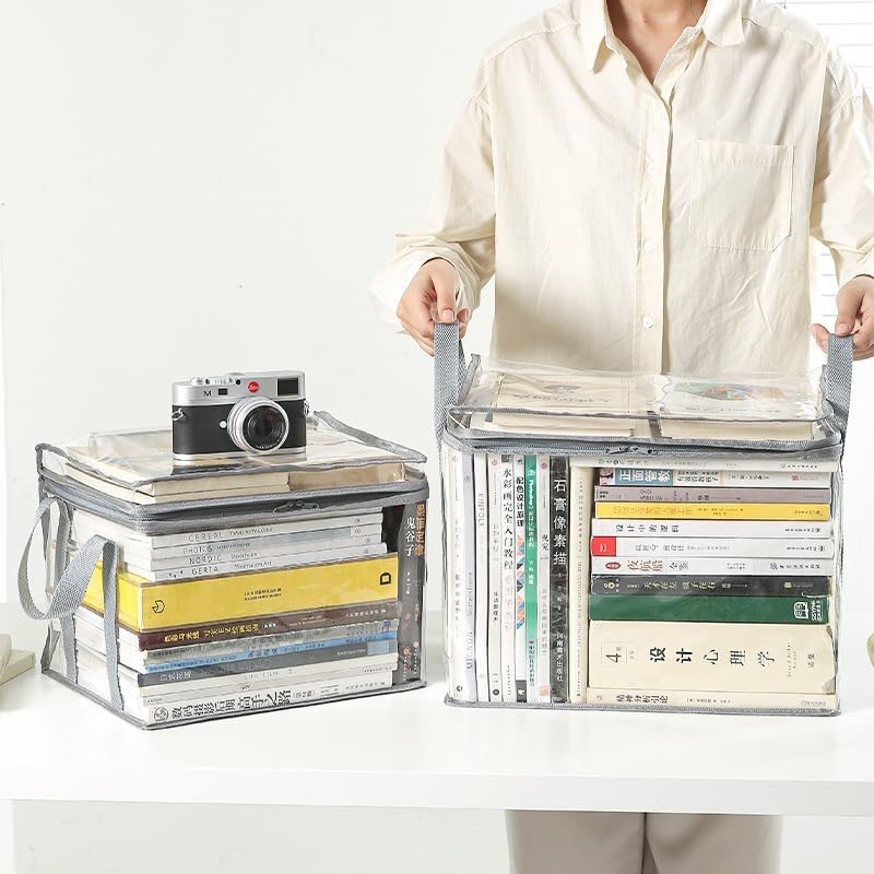 Cutie de Depozitare, din PVC + Textil, Rezistenta la Apa, Geanta pentru Carti, 38x24x32 cm, Transparent-Alb [2]