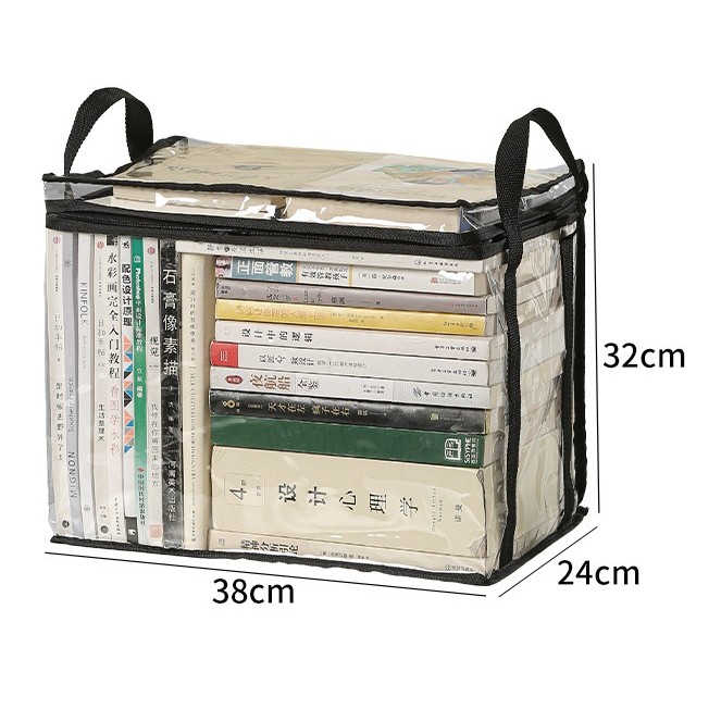 Cutie de Depozitare, din PVC + Textil, Rezistenta la Apa, Geanta pentru Carti, 38x24x32 cm, Transparent-Negru [8]