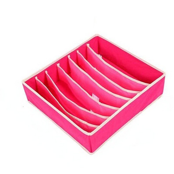 Cutie De Depozitare, Pentru Lenjerie, Sosete Si Sutiene, Material Textil, 7 Compartimente, 32 x 32 x 10 cm, Culoare Roz [2]