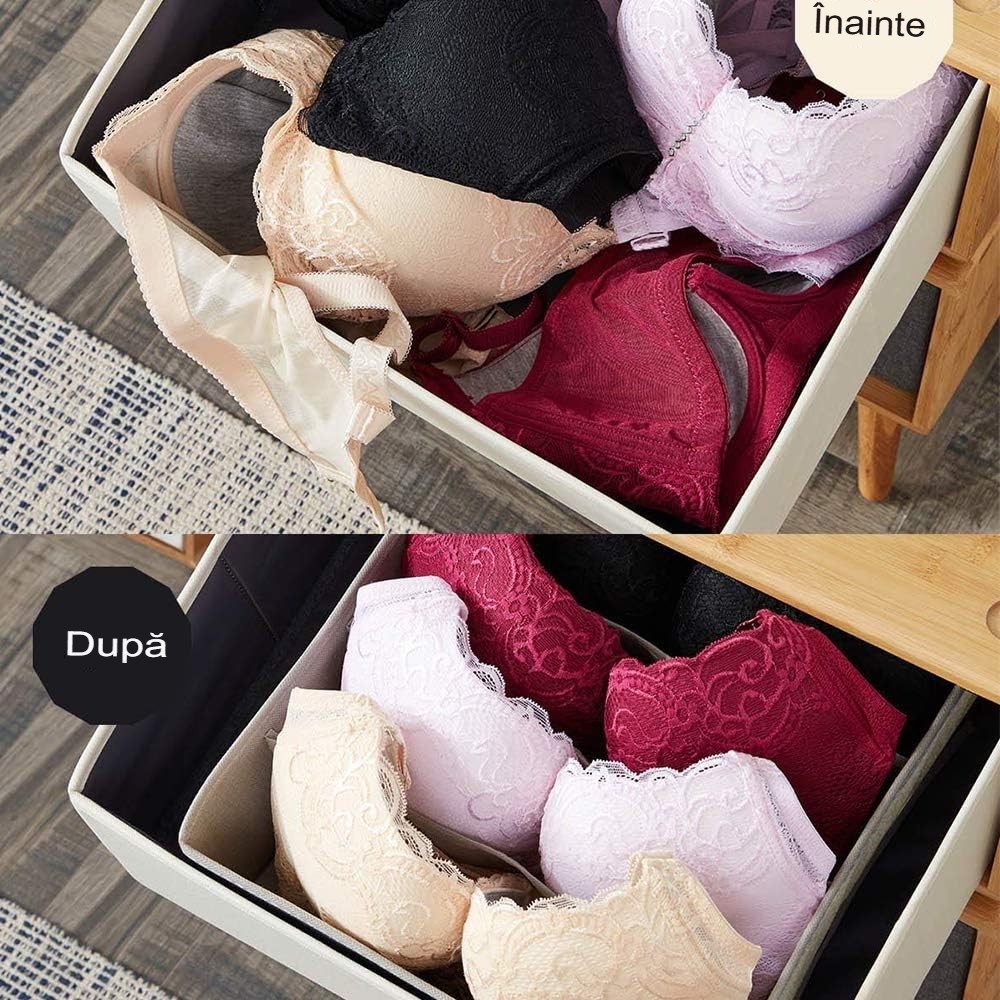 Cutie De Depozitare, Pentru Lenjerie, Sosete Si Sutiene, Material Textil, 6 Compartimente, 32 x 16 x 10 cm, Culoare Gri [1]