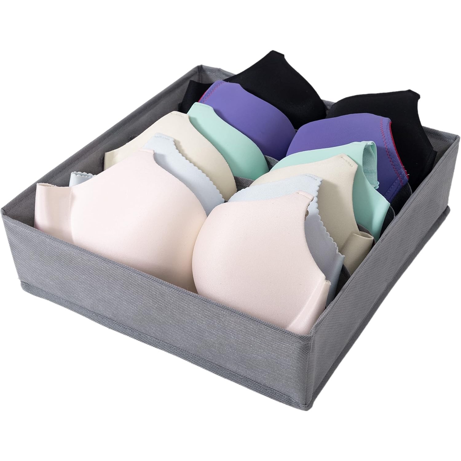 Cutie De Depozitare, Pentru Lenjerie, Sosete Si Sutiene, Material Textil, 7 Compartimente, 32 x 32 x 10 cm, Culoare Gri [2]