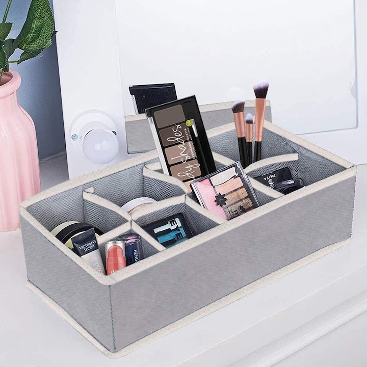 Cutie De Depozitare, Pentru Lenjerie, Sosete Si Sutiene, Material Textil, 8 Compartimente, 32 x 16 x 10 cm, Culoare Gri [2]