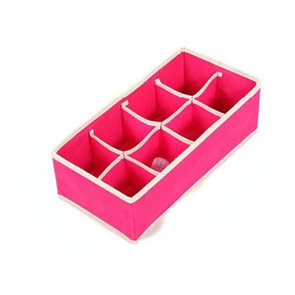 Cutii depozitare - Cutie De Depozitare, Pentru Lenjerie, Sosete Si Sutiene, Material Textil, 8 Compartimente, 32 x 16 x 10 cm, Culoare Roz