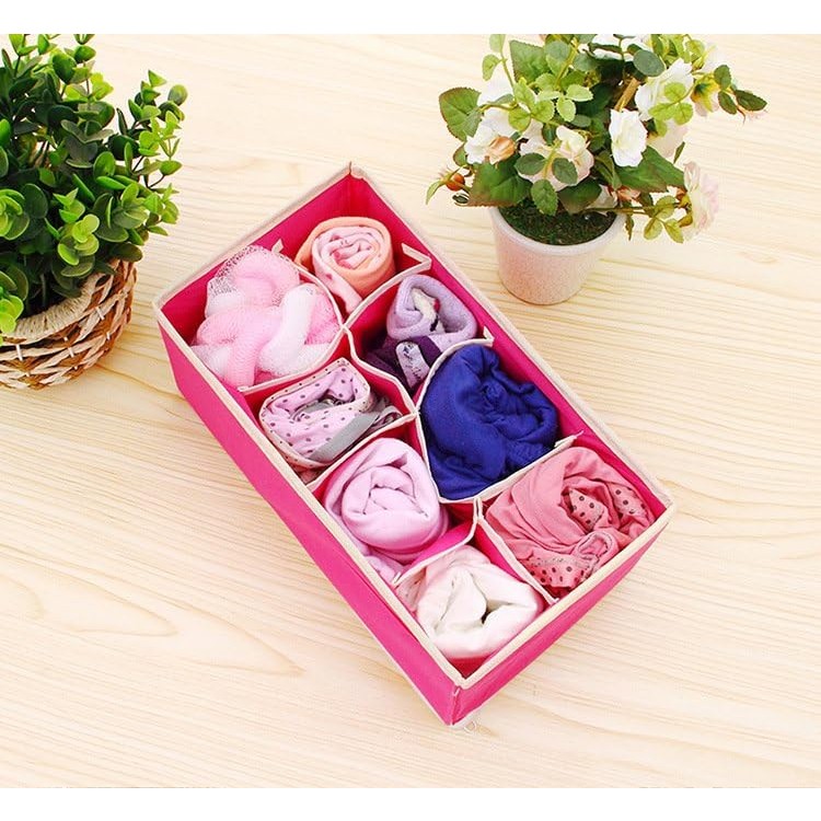 Cutie De Depozitare, Pentru Lenjerie, Sosete Si Sutiene, Material Textil, 8 Compartimente, 32 x 16 x 10 cm, Culoare Roz [2]