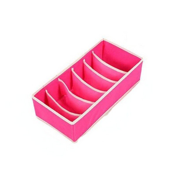 Cutii depozitare - Cutie De Depozitare, Pentru Lenjerie, Sosete Si Sutiene, Material Textil, 6 Compartimente, 32 x 16 x 10 cm, Culoare Roz