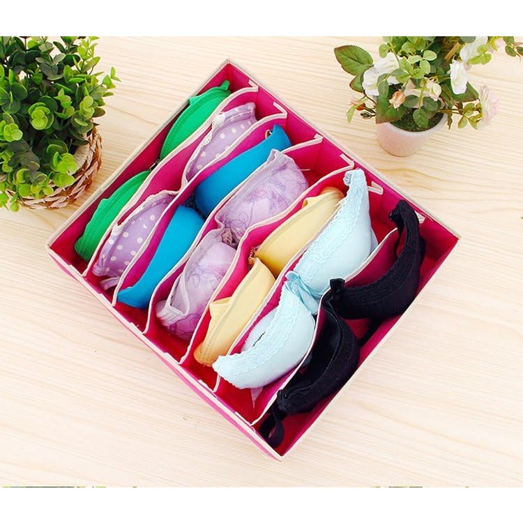 Cutie De Depozitare, Pentru Lenjerie, Sosete Si Sutiene, Material Textil, 7 Compartimente, 32 x 32 x 10 cm, Culoare Roz [1]