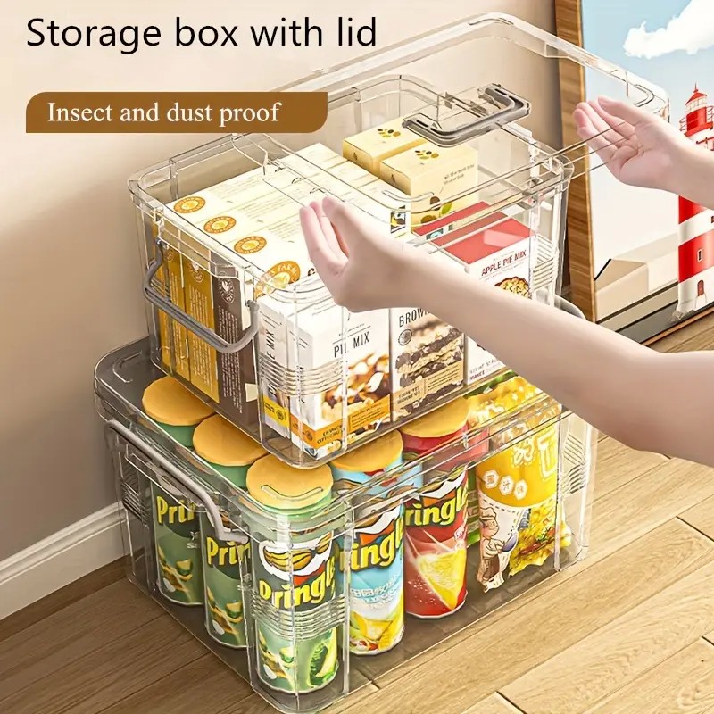 Cutie De Depozitare, Tip Valiza, pentru Alimente, Jucarii, Accesorii, Transparent-Gri, Marime M, 31.5x23x19 cm [1]