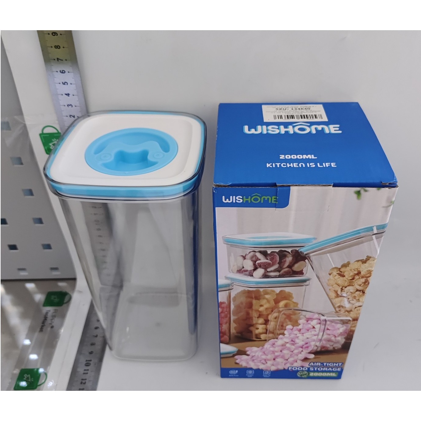 Cutie de Depozitare pentru Bucatarie, 2L, din ABS+PET+Silicon, Capac Alb/Albastru, 11.5 x 23 x 8 cm, Transparent [4]