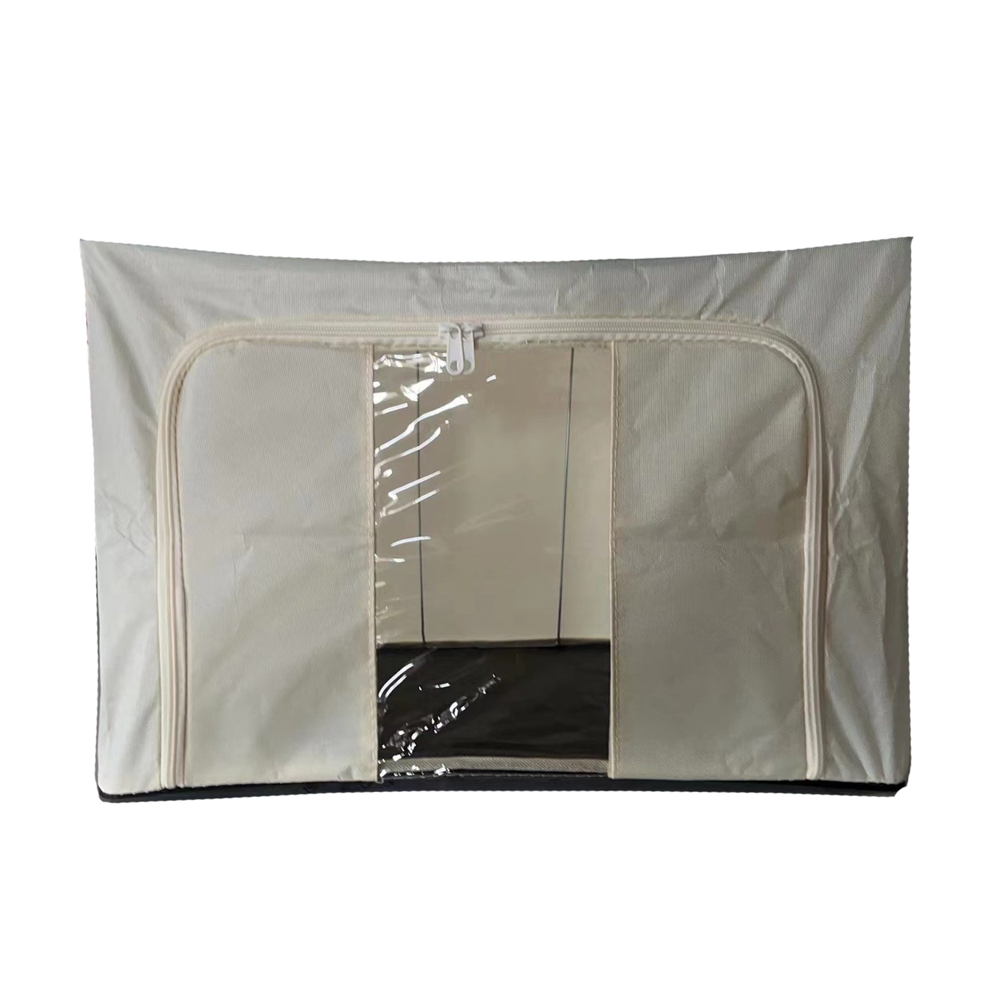 Articole pentru Casa si Curatenie - Cutie de depozitare Pliabila, Cadru Metalic, cu fermoar, 100 L, material Textil, 60 x 42 x 40 cm, suport de baza din plastic stabil, Bej