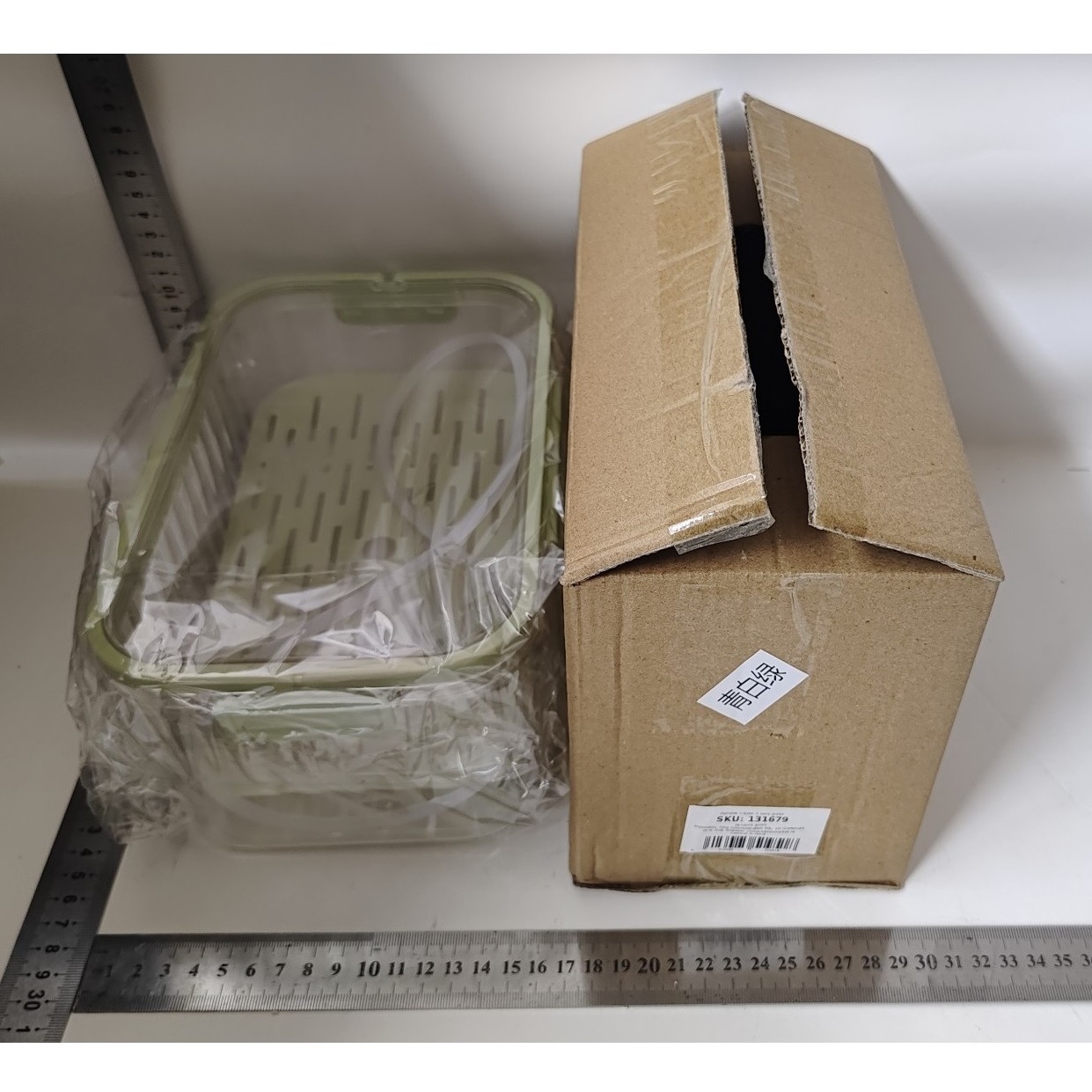 Cutie de Depozitare Portabila, cu Separator pentru Gheata si Scurgere, Mentine Rece, Caserola Pranz, 25x16.5x11.5 cm, Verde/Transparent [1]