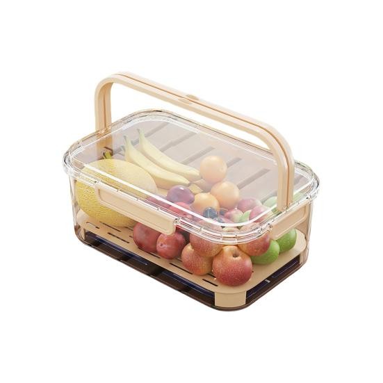 Organizatoare si Depozitare Bucatarie - Cutie de Depozitare Portabila, cu Separator pentru Gheata si Scurgere, Mentine Rece, Caserola Pranz, 25x16.5x11.5 cm, Crem/Transparent