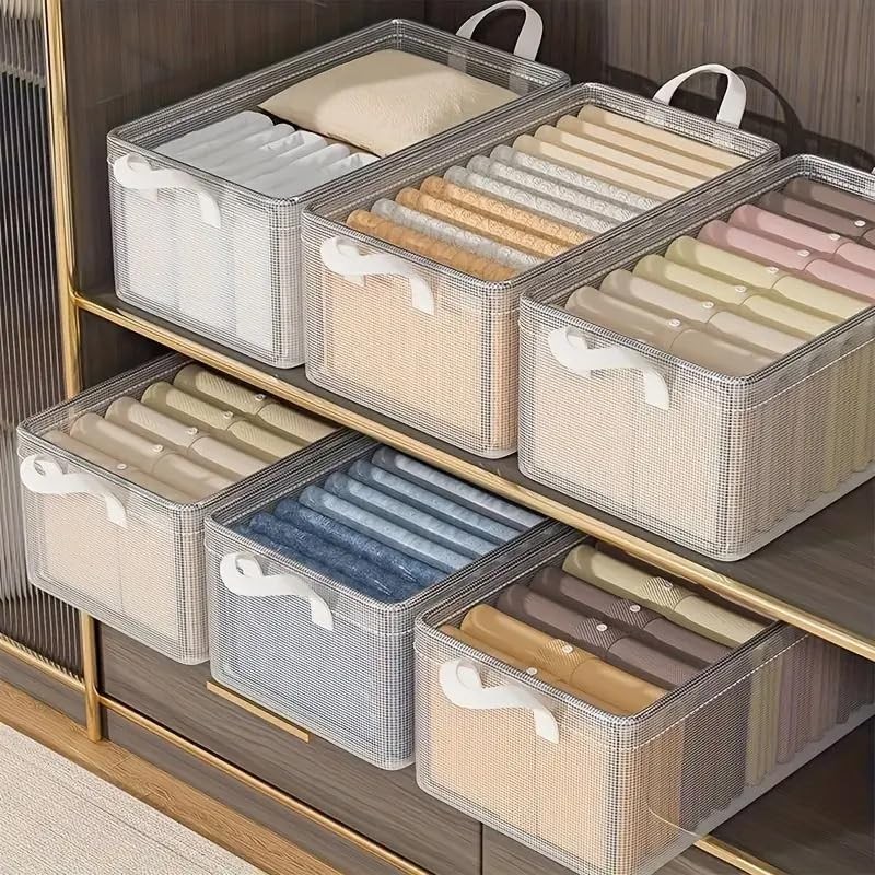 Cutie de Depozitare Tip Cos, Material Textil Transparent, Pliabila, 47x28x20 cm, 35 l, Cadru Metalic, cu Manere, Alb [2]