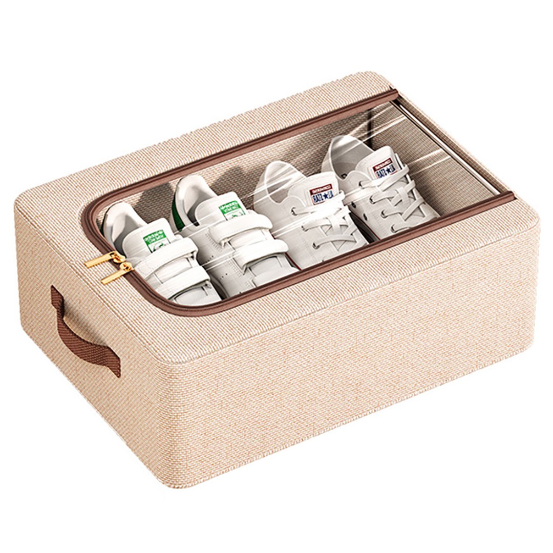 Cutie Depozitare cu Cadru Metalic, pentru Incaltaminte, Haine, Lingerie, Fermoar Calitativ, Fereastra Transparenta, Manere Laterale, 40 x 30 x 15 cm Bej [2]