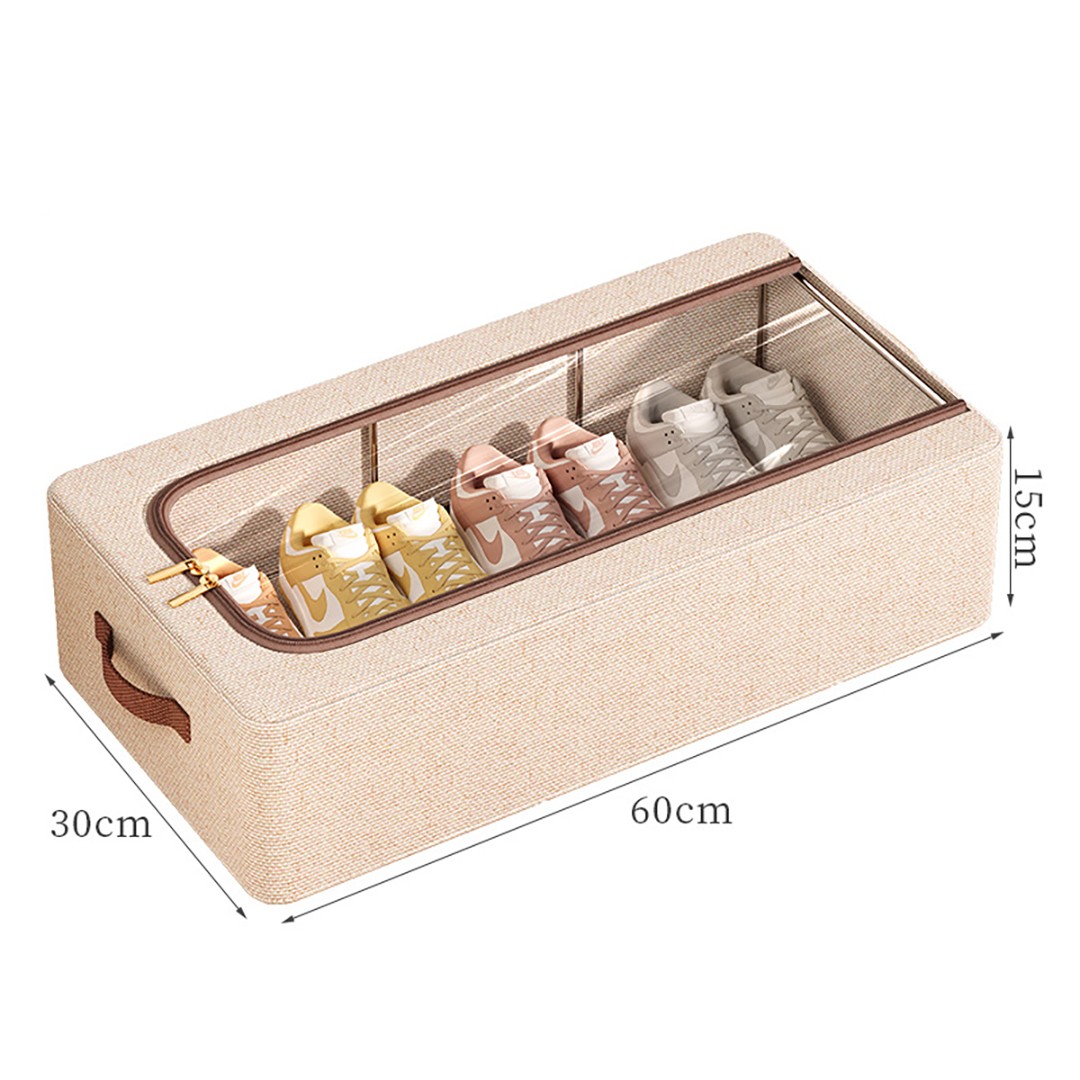 Cutie Depozitare cu Cadru Metalic, pentru Incaltaminte, Haine, Lingerie, Fermoar Calitativ, Fereastra Transparenta, Manere Laterale, 60 x 30 x 15 cm Bej [2]