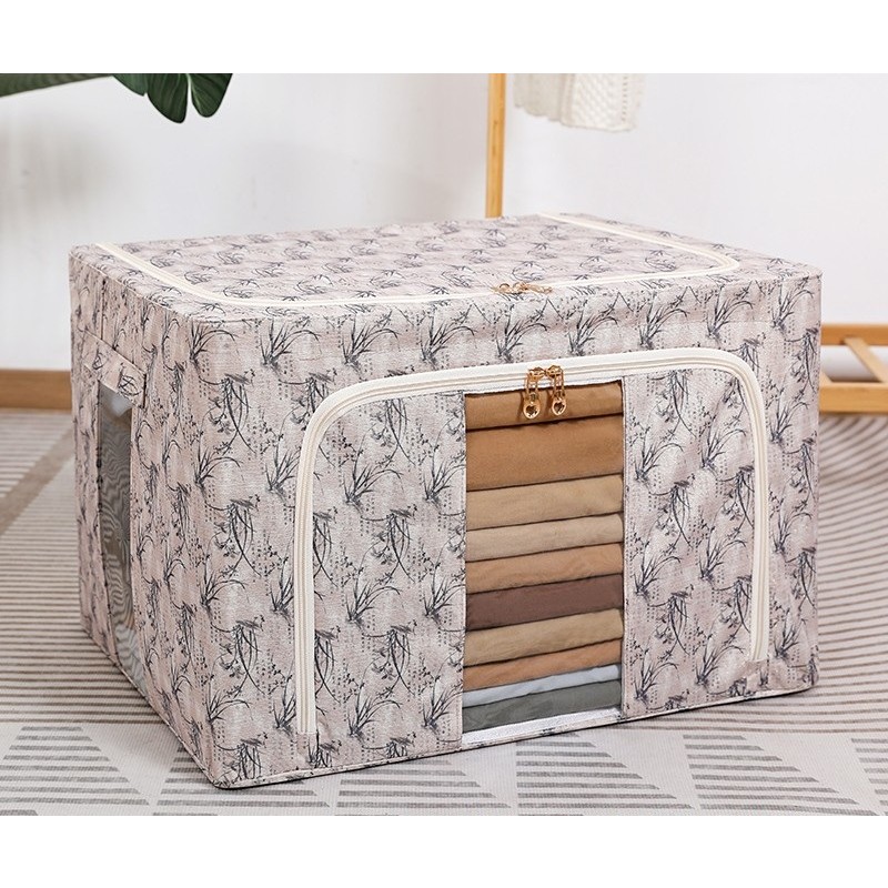 Cutie Depozitare, 66L, din Material Textil, 50 x 40 x 33 cm, pentru Haine si Lenjerii, Model Bambus, Galben [1]