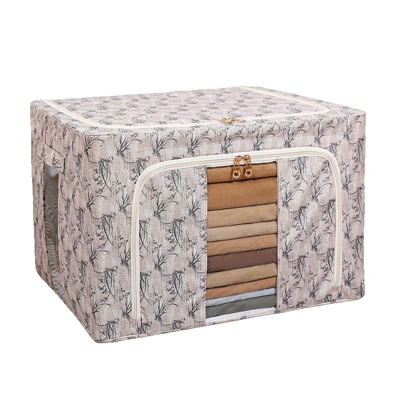 Cutii depozitare - Cutie Depozitare, 66L, din Material Textil, 50 x 40 x 33 cm, pentru Haine si Lenjerii, Model Bambus, Galben