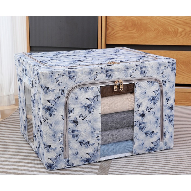 Cutie Depozitare, 66L, din Material Textil, 50 x 40 x 33 cm, pentru Haine si Lenjerii, Model Fluturasi, Albastru [1]