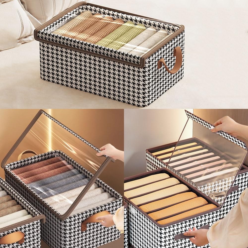 Cutie Depozitare, Capac Transparent, Model In Carouri, Model Mic, Maro [5]