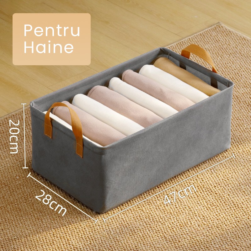 Cutie Depozitare pentru Haine, lucruri, din Textil cu Cadru Metalic, Manere Laterale, forma Dreptunghiulara, 47 x 28 x 20 cm, volum 26 L, Gri [2]