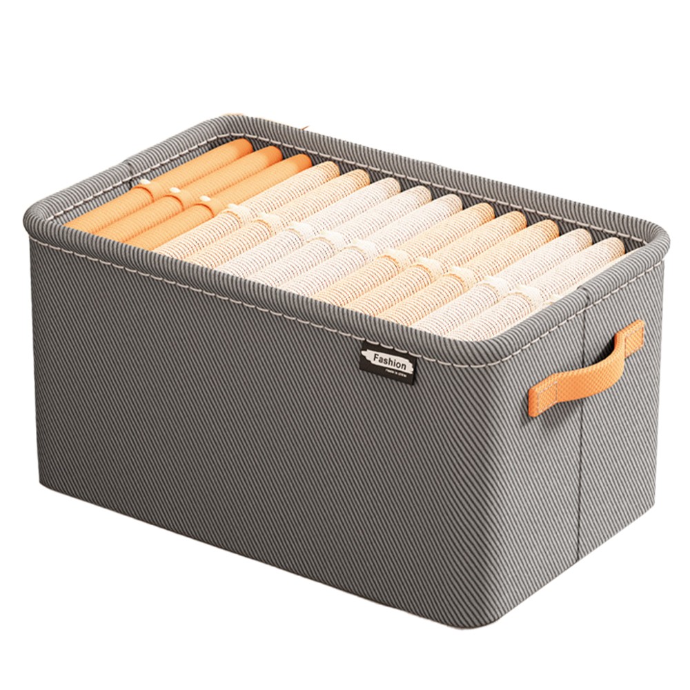 Articole pentru Casa si Curatenie - Cutie Depozitare pentru Haine, lucruri, din Textil cu Cadru Metalic, Manere Laterale, forma Dreptunghiulara, 42 x 28 x 25 cm, volum 29 L, Gri