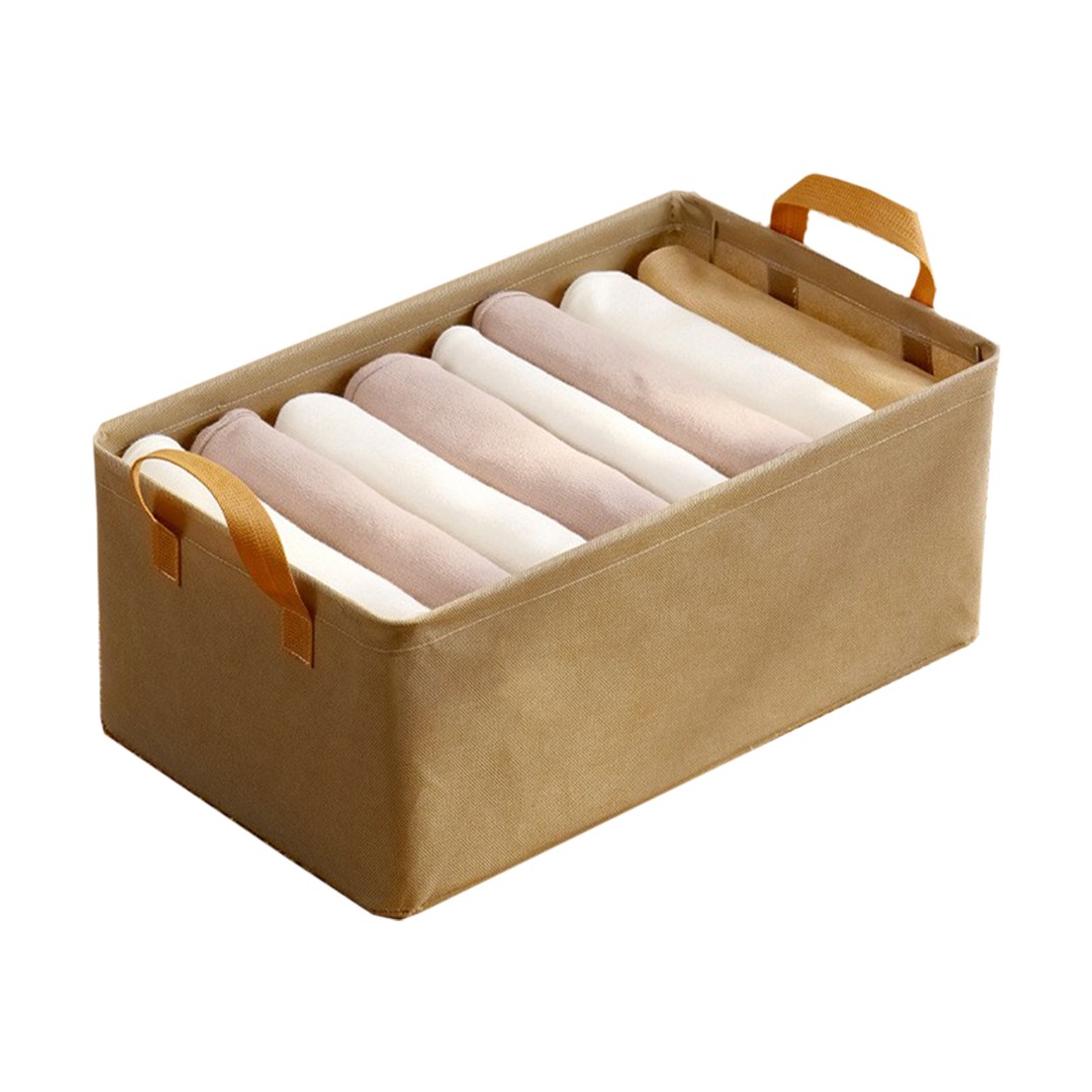 Articole pentru Casa si Curatenie - Cutie Depozitare pentru Haine, lucruri, din Textil cu Cadru Metalic, Manere Laterale, forma Dreptunghiulara, 47 x 28 x 20 cm, volum 26 L, Kaki