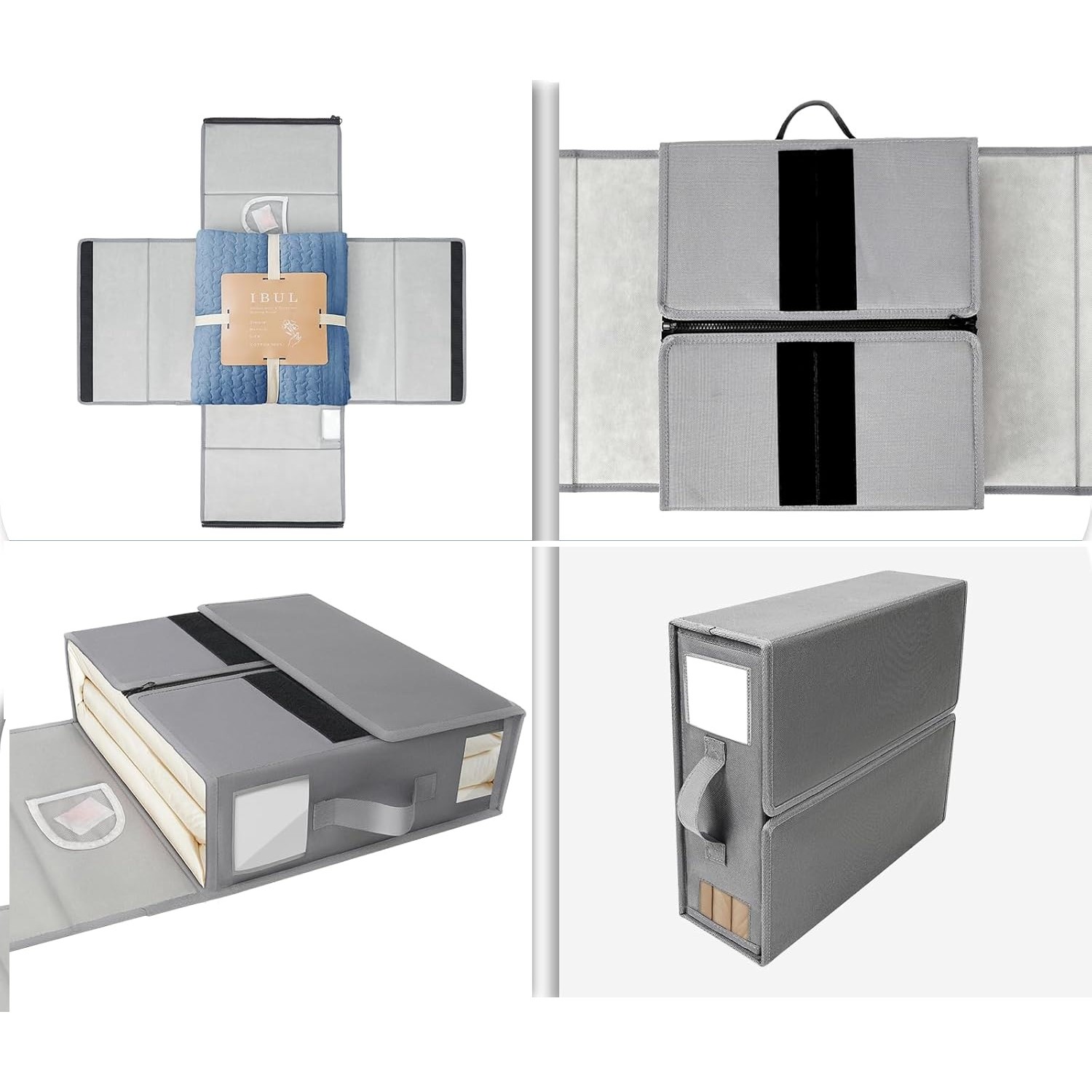 Cutie Depozitare Lenjerii de Pat, Pliabila, Capacitate 18l, 38x33x12 cm, din Panza Oxford cu PP Incorporat, Fereastra Vizibila, Gri [5]