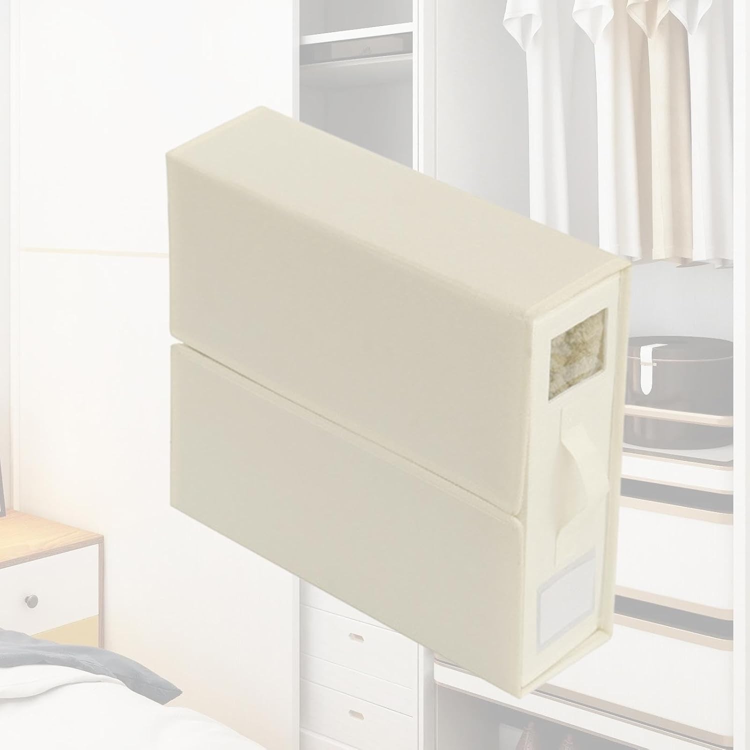 Cutie Depozitare Lenjerii de Pat, Pliabila, Capacitate 18l, 38x33x12 cm, din Panza Oxford cu PP Incorporat, Fereastra Vizibila, Alb Ivoir [5]